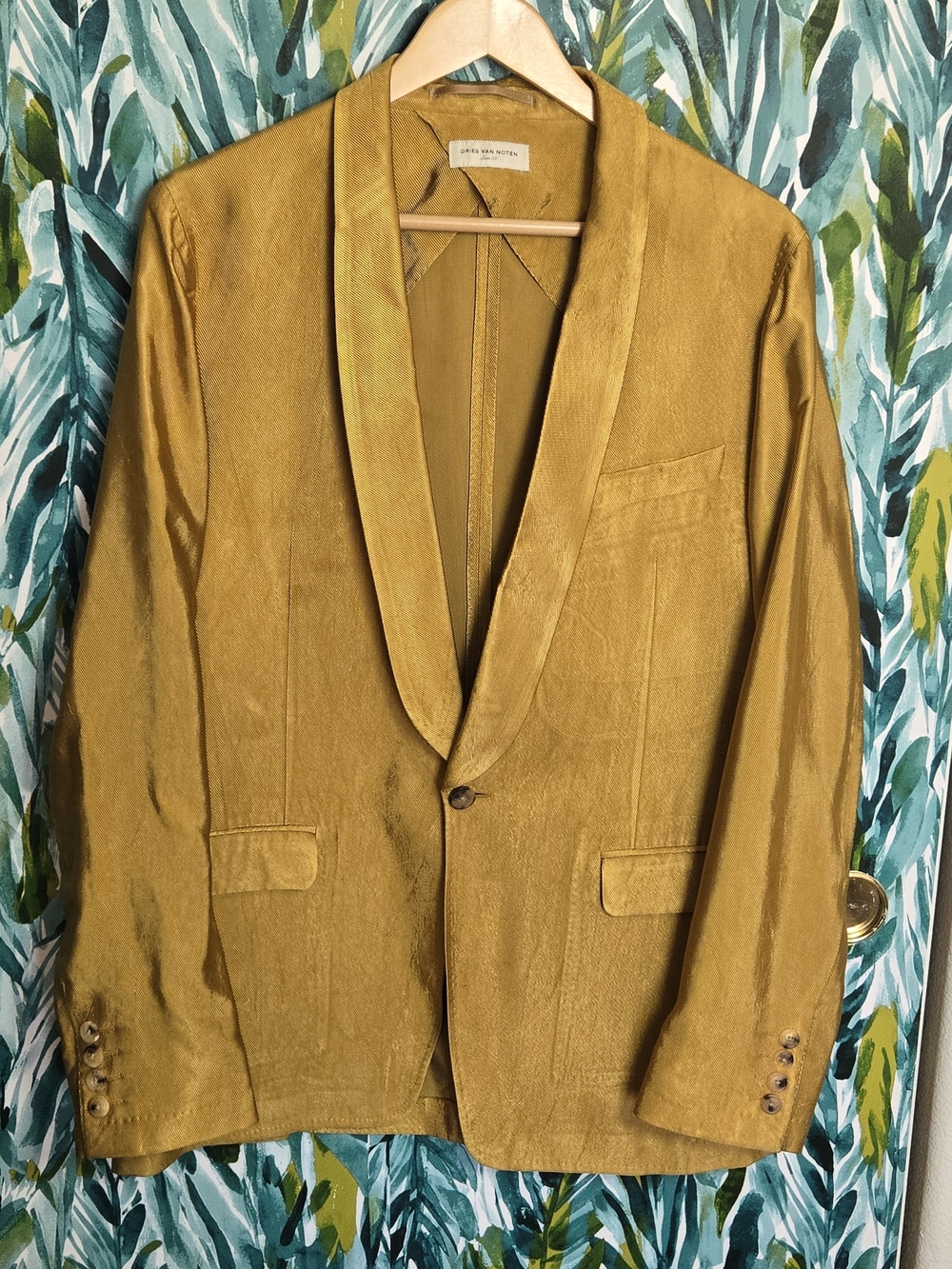 Dries Van Noten Gold Shawl Collar Single Button Sport Coat Jacket IT 50